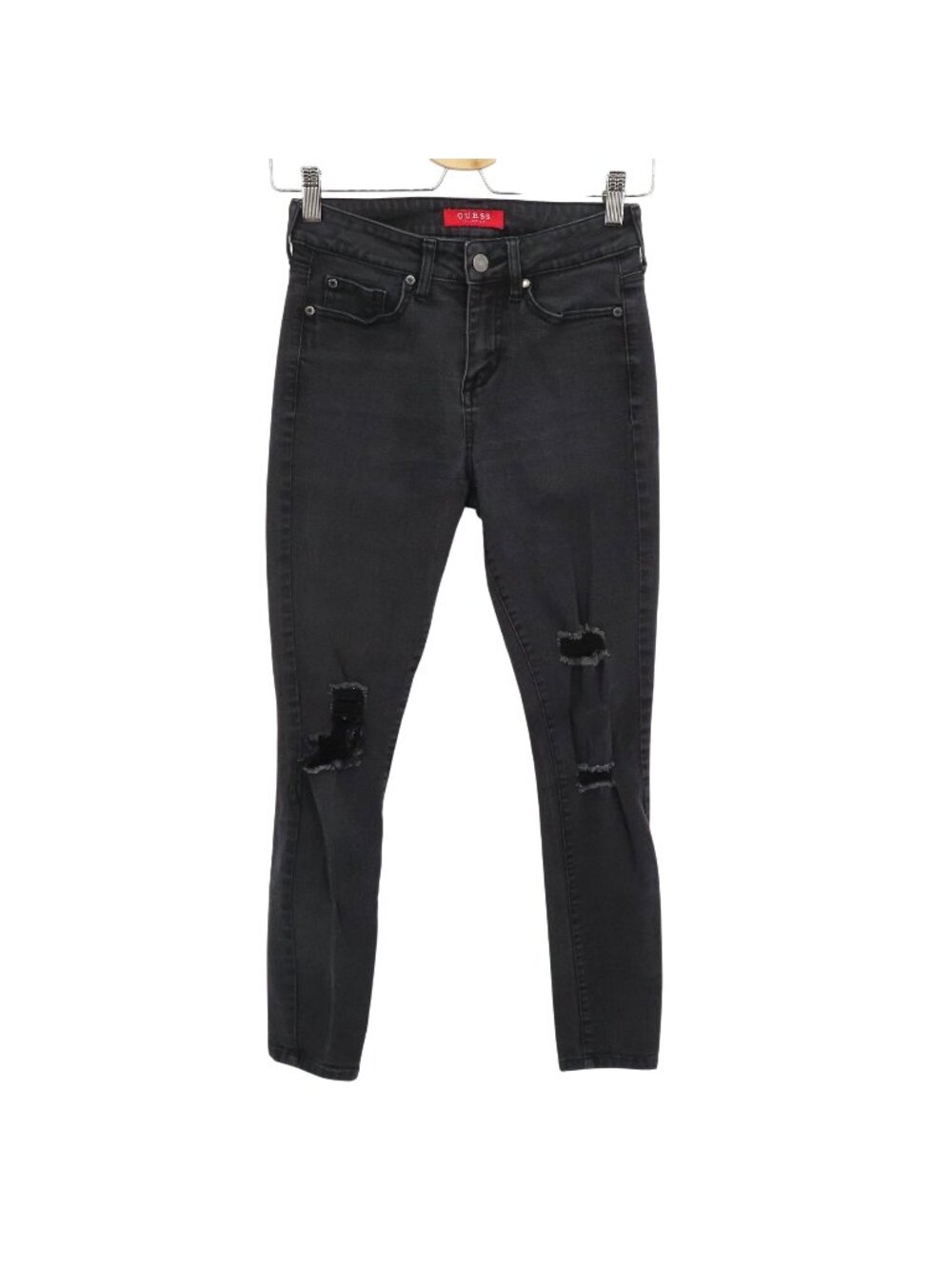 GUESS Womens 27 Black Dark Wash Distressed Ripped Denim Skinny Jeans Pants